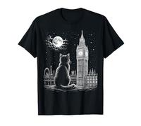 Arte Nocturno de London Cat Skyline Big Ben Moon Camiseta