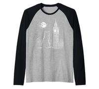 Arte Nocturno de London Cat Skyline Big Ben Moon Camiseta Manga Raglan