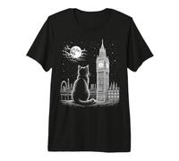 Arte Nocturno de London Cat Skyline Big Ben Moon Camiseta Premium