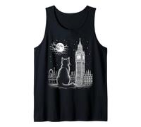 Arte Nocturno de London Cat Skyline Big Ben Moon Camiseta sin Mangas