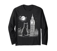 Arte Nocturno de London Cat Skyline Big Ben Moon Manga Larga