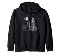 Arte Nocturno de London Cat Skyline Big Ben Moon Sudadera con Capucha
