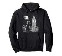 Arte Nocturno de London Cat Skyline Big Ben Moon Sudadera con Capucha