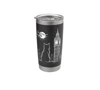 Arte nocturno de London Cat Skyline Big Ben Moon Vaso térmico de acero inoxidable de doble pared