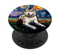Arte Nocturno Estrellado Rubio, Husky Siberiano, Regalo para Amantes de los Perros PopSockets PopGrip Adhesivo