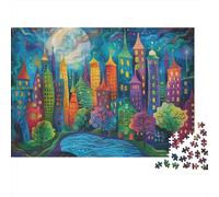 Arte Paisaje Urbano fantasía Rompecabezas 1000 Piezas Ciudad de la Luna Cartón Grueso para Adultos Decoración Pared para Decorar Mejor Regalo Oferta 38x26cm/1000pcs