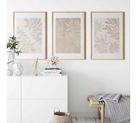 Arte Pared de Lienzo,3 Imágenes Set-Pintura en Lienzo Abstracta Con Hojas de Palma Texturizadas en Beige Pósteres Nórdicos e Impresiones Decoración de Sala de Estar-60*70cm/24*27 pulgadas(sin marco)