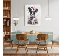 Arte Pared Decoración Lindo Lazo Vaca De Baño Salon, Impresión Artística En Lienzo 30X40Cm, Lienzo Póster De Animal De Granja, Divertidos Cuadros De Pared, Crema, Sin Marco