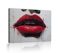 Arte pared en lienzo diseño único moderno Labios rojos Arte graffiti Impresiones en lienzo Pinturas para decoración del hogar Dormitorio Sala estar listo para colgar Marco interior 50x60cm
