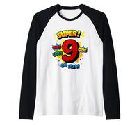 Arte Pop cómico del supernoveno cumpleaños: guau, Genial, Dios mío, oh, sí, niños Camiseta Manga Raglan