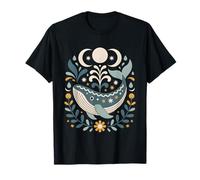 Arte Popular Escandinavo Ballena Celestial Océano Lunas Náutica Camiseta