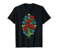 Arte Popular ucraniano Bordado Flores Amapola Aciano Camiseta