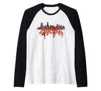 Arte por goteo con grafitis del horizonte de la ciudad de Chicago Camiseta Manga Raglan