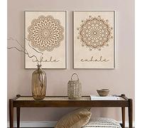 Arte Póster-Mandala Mural Impresións Inhale Exhale Decor Beige Bohemia Decor Canvas Cuadro Pósters And Fotos For Sala de estar Decoración del hogar 50x70cmx2 Sin Marco
