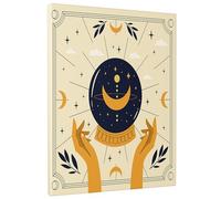 Arte rectangular de bruja para pared, constelación, luna, hojas, estrella, líneas modernas, diseños de líneas amarillas, azules, impermeables, para colgar en la oficina, sala de juegos, hogar, aula
