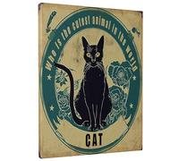 Arte rectangular de bruja para pared, diseño abstracto de gato, lindo diseño de flores, vintage, póster de estaño, palabra divertida, verde azulado, amarillo, lona, decoración, colgante, impermeable