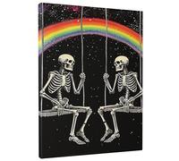 Arte rectangular de calavera para pared, diseño de arco iris, romántico, pareja dulce, columpio, elegante, artístico, iridiscente, lienzo negro, extraíble, impermeable, decoración para cocina, comedor