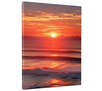 Arte rectangular de pared con amanecer, playa, hermoso paisaje, naturaleza, océano, nube, cielo, paisaje marino, orillas, lienzo rojo y naranja, decoración para colgar, impermeable, oficina, sala de