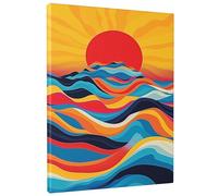 Arte rectangular de pared con diseño de amanecer, olas, mar, océano, bohemio, abstracto, estético, artístico, rojo, naranja, azul, decoración impermeable, para colgar en la universidad, sala de estar
