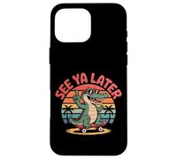 Arte retro con forma de cocodrilo al atardecer haciendo skateboarding «Nos vemos más tarde» Carcasa para iPhone 16 Pro Max