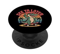 Arte retro con forma de cocodrilo al atardecer haciendo skateboarding «Nos vemos más tarde» PopSockets PopGrip Adhesivo