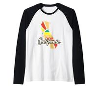 Arte Retro de Amor por California con Colores del Atardecer Camiseta Manga Raglan