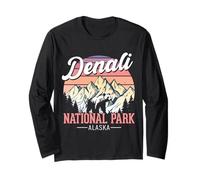 Arte Retro de Aventura en el Parque Nacional Denali Manga Larga