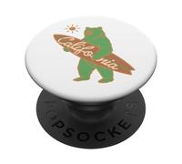 Arte Retro de California Bear Surfer Grizzly Bears para Amantes del Surf PopSockets PopGrip Adhesivo