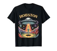 Arte Retro de Ciencia ficción sobre secuestro de ovnis por Extraterrestres en Houston Camiseta