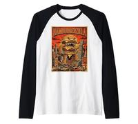 Arte Retro de Hamburgerzilla Monster Burger City Attack Camiseta Manga Raglan