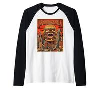 Arte Retro de Hamburgerzilla Monster Burger City Attack Camiseta Manga Raglan