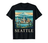 Arte Retro de Seattle Skyline Washington Space Needle Camiseta