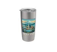 Arte retro de Seattle Skyline Washington Space Needle Vaso térmico de acero inoxidable de doble pared