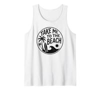 Arte Retro de Tabla de Surf con Palmeras Circulares Take Me To The Beach Camiseta sin Mangas