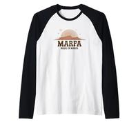Arte retro del desierto de Texas al atardecer en Marfa Texas Camiseta Manga Raglan