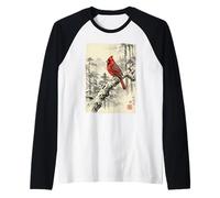 Arte Retro japonés con Estampado de pájaros cardenales del Norte Camiseta Manga Raglan