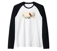 Arte Retro japonés con Estampado de pájaros cardenales del Norte Camiseta Manga Raglan