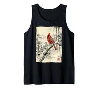 Arte Retro japonés con Estampado de pájaros cardenales del Norte Camiseta sin Mangas