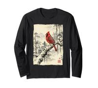 Arte Retro japonés con Estampado de pájaros cardenales del Norte Manga Larga