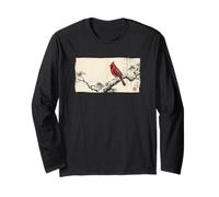 Arte Retro japonés con Estampado de pájaros cardenales del Norte Manga Larga