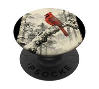 Arte Retro japonés con Estampado de pájaros cardenales del Norte PopSockets PopGrip Adhesivo