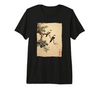 Arte Retro japonés Ukiyoe Birds Vintage Woodblock Camiseta Premium