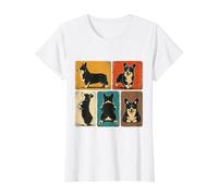 Arte Retro para Perros Happy Running Pembroke Welsh Corgi Camiseta gráfica económica, Mujer, Blanco, M