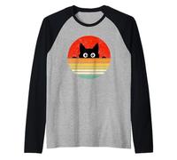 Arte Retro Vintage de Gato Negro Mirando al Atardecer Camiseta Manga Raglan
