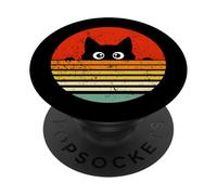 Arte Retro Vintage de Gato Negro Mirando al Atardecer PopSockets PopGrip Adhesivo