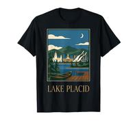 Arte Retro Vintage de Lake Placid, Nueva York, Lago de montaña Camiseta