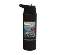Arte retro vintage de los Grandes Lagos de Mackinac Island Michigan Stainless Steel Insulated Water Bottle