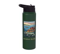 Arte retro vintage de los Grandes Lagos de Mackinac Island Michigan Stainless Steel Insulated Water Bottle