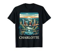 Arte Retro Vintage del Horizonte de Charlotte, Carolina del Norte Camiseta
