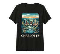 Arte Retro Vintage del Horizonte de Charlotte, Carolina del Norte Camiseta Premium